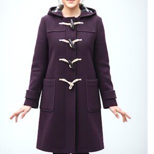 Burberry Belfield Women’s Wine Red Merino Wool Hooded Overcoat, All sizes
